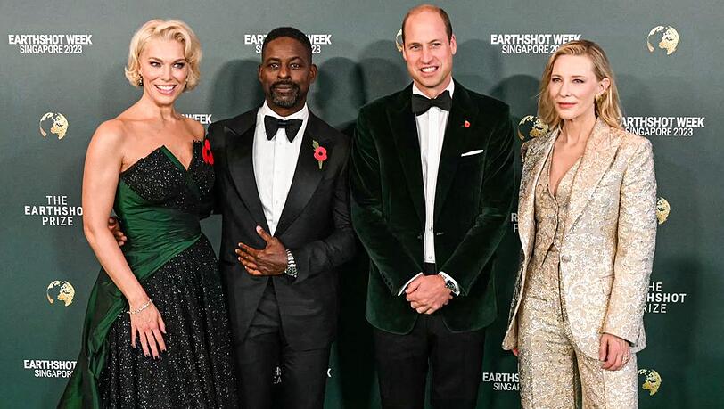 Hannah Waddingham, Sterling K. Brown, Prinz William und Cate Blanchett (v.l.) bei der Verleihung der Earthshot Prize Awards in Singapur.