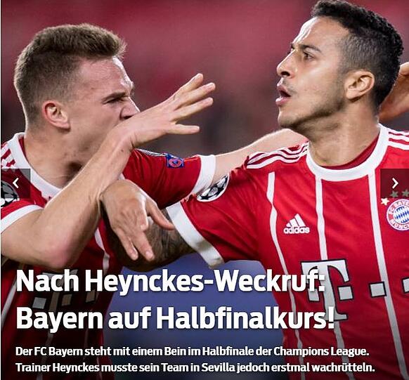 sportbild.de: Der Weckruf von Jupp Heynckes bringt die Bayern auf Halbfinalkurs.
