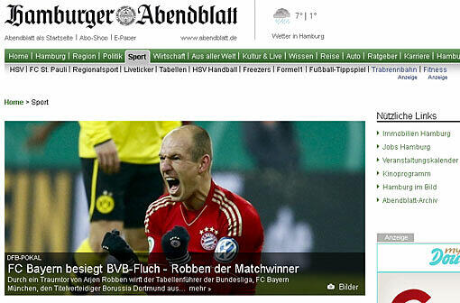 BVB-Fluch besiegt und Robben der Match-Winner - so schreibt das "Hamburger Abendblatt".