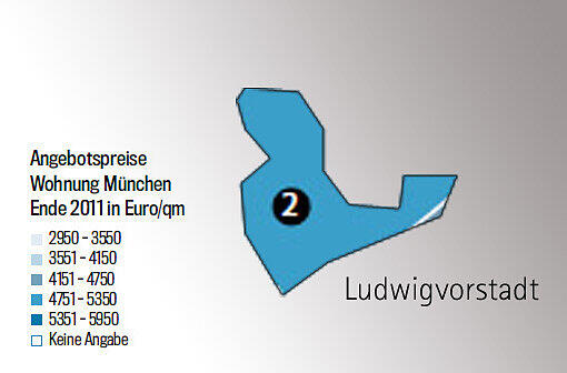 Die Quadratmeterpreise in den Stadtvierteln. Je dunkler das blau, desto teurer die Wohnungen. Alles unter 4000 Euro ist heute günstig. Checken Sie Ihr Viertel. Einfach weiterklicken!