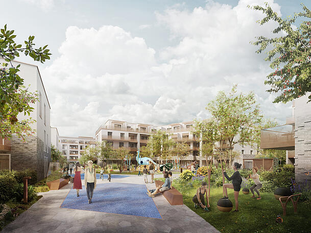 Das "Futuria" in Garching mit leuchtenden Böden. Das "Futuria" in Garching mit leuchtenden Böden.