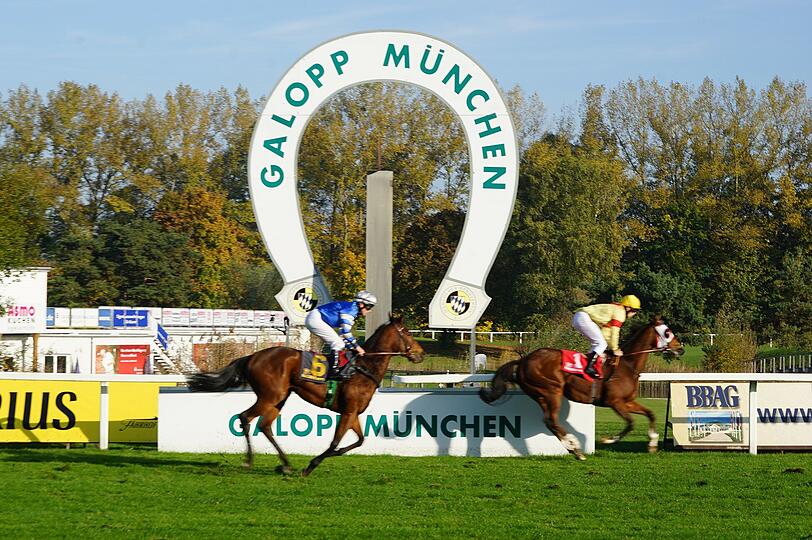 Da laufen sie: Der Renntag in Riem war auch wegen des wunderschönem Herbstwetters ein Traum für alle Freunde des Galopprennsports.
