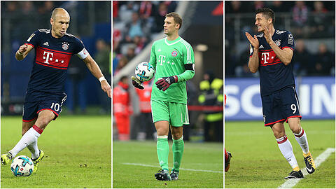 Auch Arjen Robben, Manuel Neuer und Robert Lewandowski (v.l.) durften an der Weltfußballer-Wahl teilnehmen.