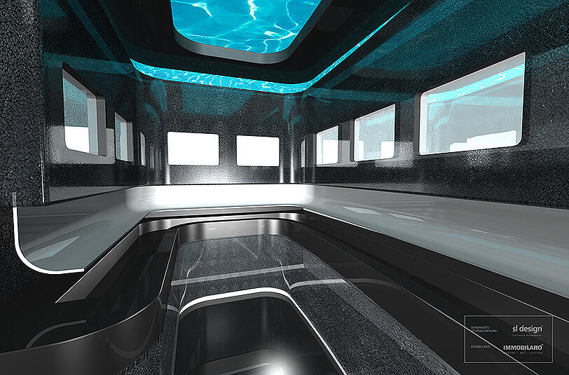 Futuristische Sitzecke in der Lounge.