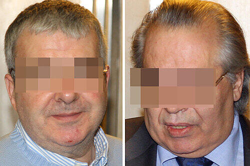 Die zwei angeklagten Bestatter: Fritz P. (54, links) aus Aschbach gestand die Tat, der Erlanger Michael S. (54, rechts) behauptete, dass Erwin W. (&dagger;43) noch lebt.