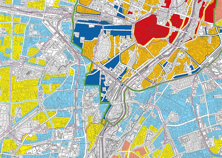 Man sieht auf einen Blick, wo&rsquo;s am teuersten ist: in der leuchtend roten Altstadt und im Lehel. Auch anderswo wird den Mieten nun auch offiziell ein &bdquo;Zentralitätszuschlag&ldquo; zugebilligt.