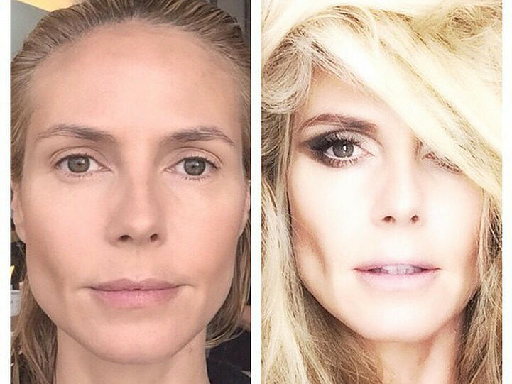 Heidi Klum einmal mit und einmal ohne Make-up