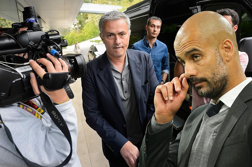Mourinho (l.) und Guardiola &ndash; immer wieder gerieten die beiden Star-Trainer über die Jahre aneinander. Nun ätzt "The Special One" gegen Peps Glatze.