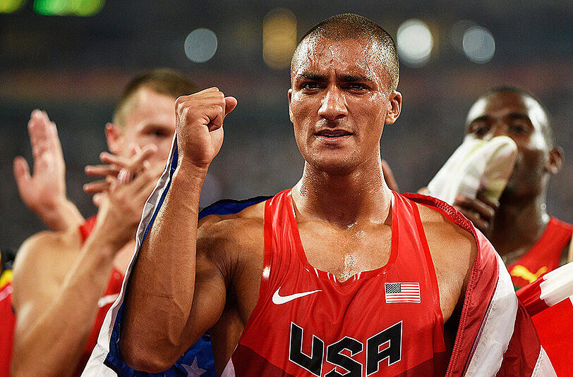 Der Amerikaner Ashton Eaton nach seinem Gewinn des Zehnkampf-Wettbewerbs.