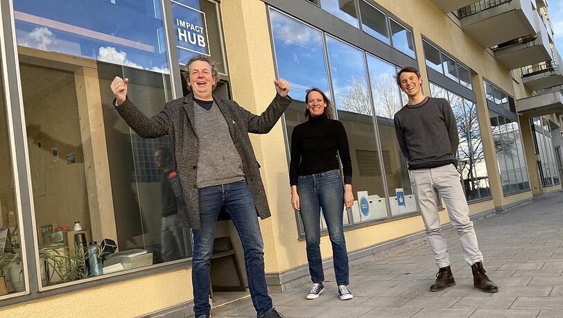 Hatten die zündende Idee für den Mitmach-Supermarkt (von links): Karl Schweisfurth, Kristin Mansmann und Quentin Orain haben sich in ihrem "Foodhub" viel vorgenommen.