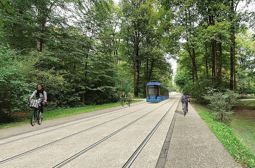 Keine Oberleitungen: So könnte die Akku-Tram im Englischen Garten aussehen.
