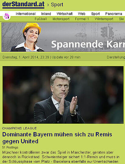 Der österreischische Standard: Dominante Bayern mühen sich zu Remis gegen United