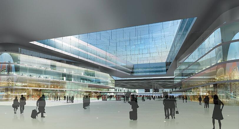 Der neue Hauptbahnhof im Inneren.