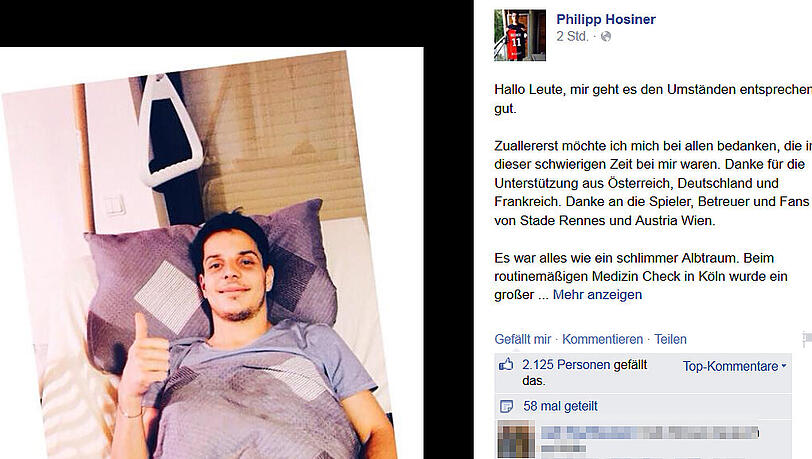 Philipp Hosiner wurde die linke Niere entfernt. Philipp Hosiner wurde die linke Niere entfernt.
