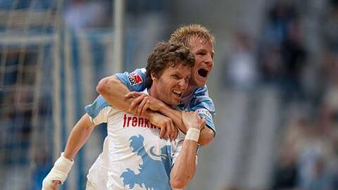 Gibts was zu jubeln in der Rückrunde? Die Löwen-Stars Benny Lauth und Stefan Aigner.