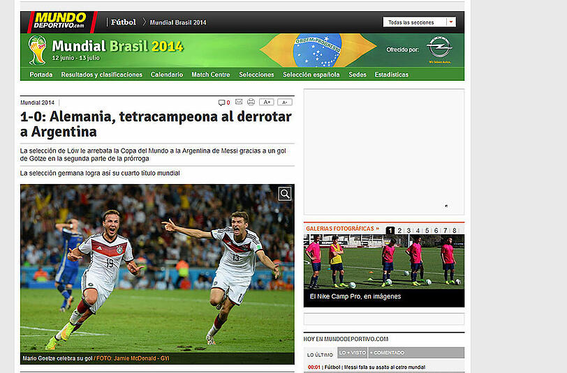 "Deutschland ist Vierfach-weltmeister und zerstört Argentinien", schreibt Mundodeportivo.