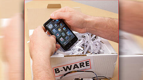 Keine Verpackung, ein kleiner Krater oder nicht mehr ganz neu: Im Internet gibt es B-Ware wie dieses Handy für wenig Geld.