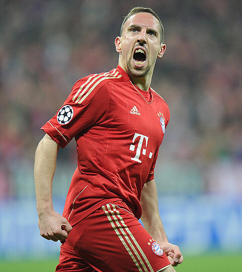 3. April 2012: Ribéry feiert das 1:0 von Ivica Olic gegen seinen Ex-Klub Olympique Marselle - Viertelfinal-Rückspiel der Champions League.
