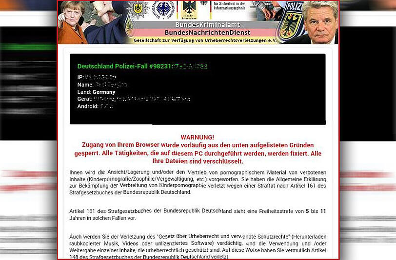 Diese Meldung bekommen Android-User, wenn sie die schädliche Software auf ihrem Smartphone haben. Eine gefälschte Meldung des Bundeskriminalamtes.