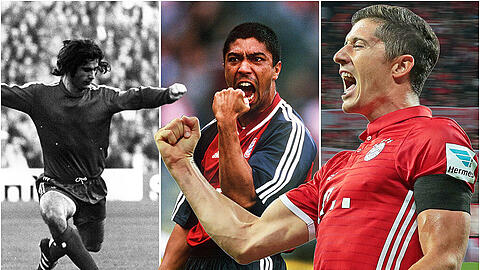 Gerd Müller (l.), Giovane Elber (m.) und Co.: Klicken Sie sich in der Bilderstrecke durch die erfolgreichsten Bayern-Mittelstürmer aller Zeiten.