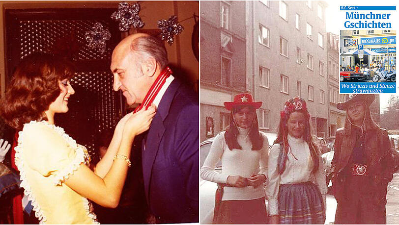 Rechts: Fasching im Lehel 1970: AZ-Leserin Gisela Welzenbach mit zwei Freundinnen in der Lerchenfeldstraße. Links: Gisela Welzenbach überreicht sie dem Karikaturisten und Architekten Ernst Maria Lang († 2014) einen Faschingsorden. Rechts: Fasching im Lehel 1970: AZ-Leserin Gisela Welzenbach mit zwei Freundinnen in der Lerchenfeldstraße. Links: Gisela Welzenbach überreicht sie dem Karikaturisten und Architekten Ernst Maria Lang († 2014) einen Faschingsorden.