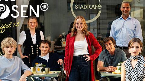 Das Ensemble der 25. Staffel "Rote Rosen" (v.l.): Jonathan F&ouml;lster, Edda Lina Janz, Maurizio Magno, Theresa Scholze, Nils Brunkhorst, Philip Bender und Greta Geyer.