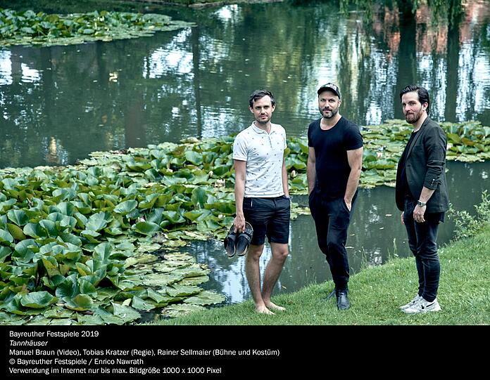 Tobias Kratzer (Regie), Rainer Sellmeier (Bühne) und Manuel Braun (Video) sind das &bdquo;Tannhäuser&ldquo;-Team.