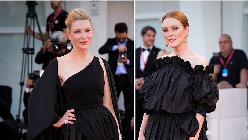 Cate Blanchett (l.) und Julianne Moore am Abschlusstag der Filmfestspiele von Venedig.