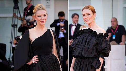 Cate Blanchett (l.) und Julianne Moore am Abschlusstag der Filmfestspiele von Venedig.