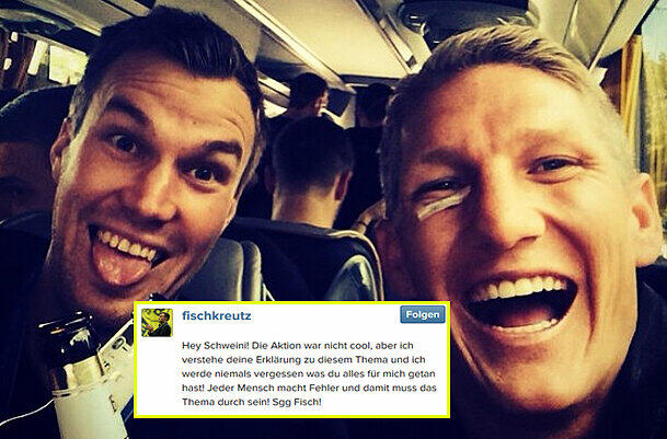 BVB-Profi Kevin Großkreutz reagierte bereits in der Nacht von Sonntag auf Montag und aktzeptierte auf Instagram die Entschuldigung von Nationalmannschaftskollege Schweinsteiger.