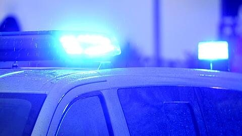 Blaulichter leuchten auf dem Dach eines Polizeifahrzeugs.