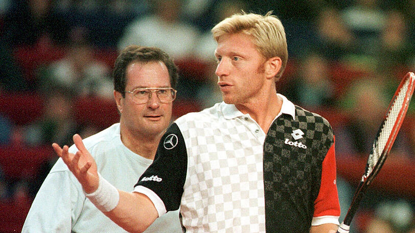 1997 in Stuttgart bei einem Schau-Doppel im Tennis mit Boris Becker.