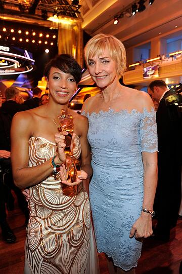 Weitsprung-Stars Malaika Mihambo und Heike Drechsler.