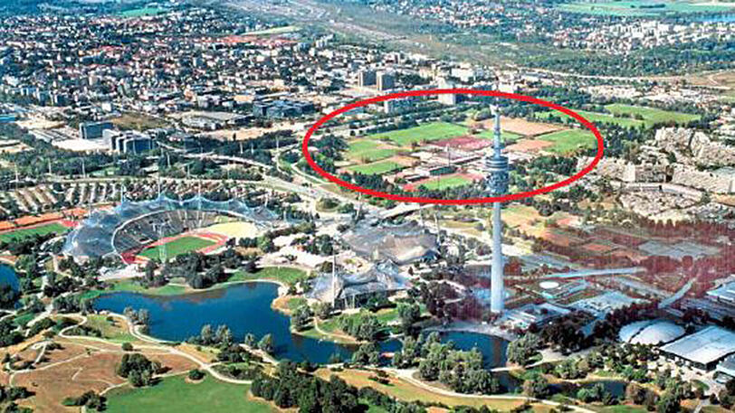 Das ZHS-Gelände (roter Kreis) jenseits des Mittleren Rings im Olympiapark.