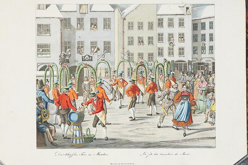 Abbildung des Schäfflertanzes aus einem Buch von 1828.