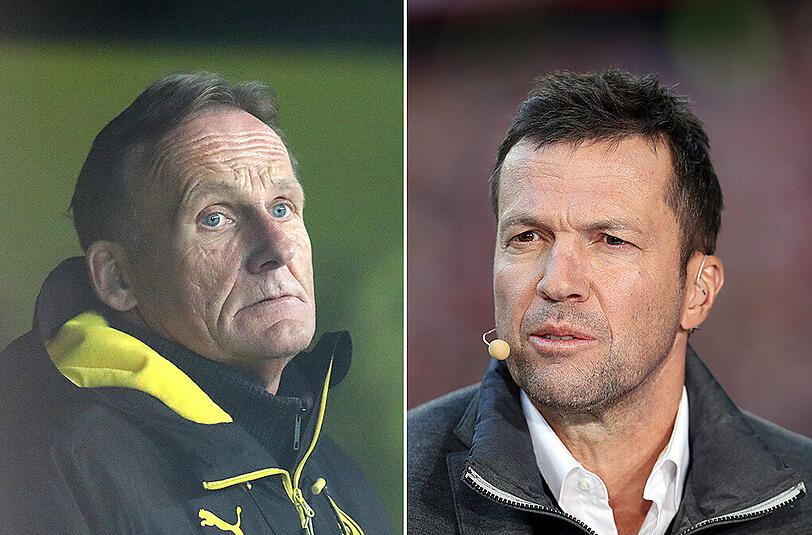 Geraten in der Debatte um den angeblichen BVB-Kabinenbesuch von Bayern-Star Mats Hummels aneinander: Dortmunds Geschäftsführer Hans-Joachim Watze und Ex-Nationalspieler Lothar Matthäus (rechts).
