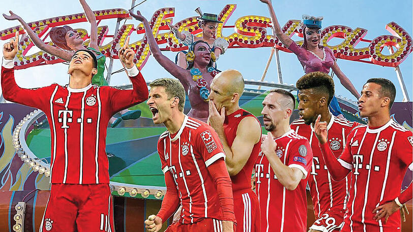 Neuzugang James Rodríguez ist bei Trainer Ancelotti wohl gesetzt, das heißt: Stars wie Müller, Robben, Ribéry, Coman und Thiago (v.l.) müssen sich hinten anstellen.