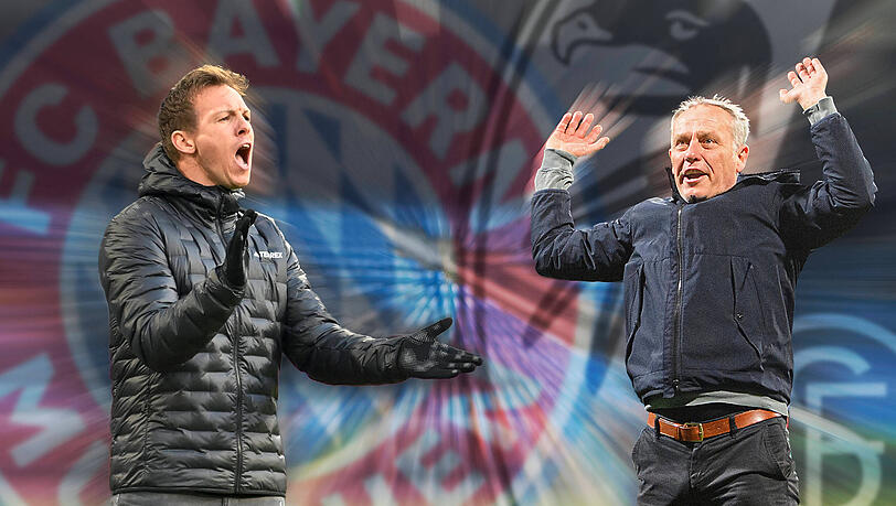 Wer wird am Samstagnachmittag jubeln: Bayern-Coach Julian Nagelsmann oder sein Freiburger Pendant Christian Streich.