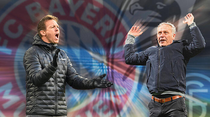 Wer wird am Samstagnachmittag jubeln: Bayern-Coach Julian Nagelsmann oder sein Freiburger Pendant Christian Streich.