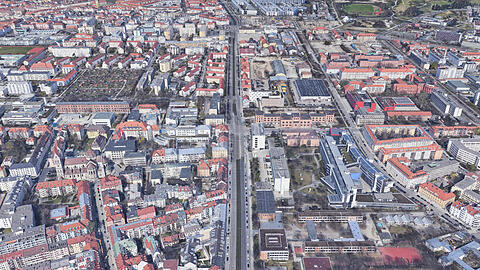 Die Dachauer Straße rund ums Gelände der Hochschule München.