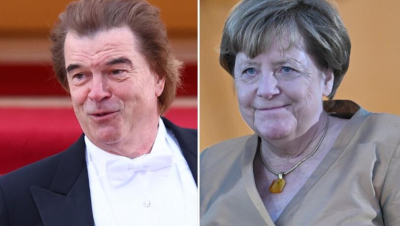 Angela Merkel und Campino wurden bei ihrem Eintreffen auf der Treppe vor dem Berliner Schloss Bellevue abgelichtet.
