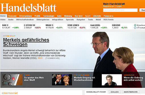 Das Handelsblatt spricht online über "Merkels gefährliches Schweigen".