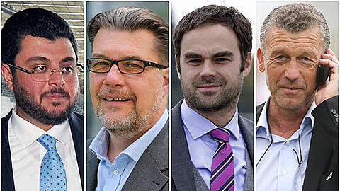 Von links: Löwen-Investor Hasan Ismaik, Präsident Gerhard Mayrhofer, Geschäftsführer Robert Schäfer, Sportkoordinator Florian Hinterberger
