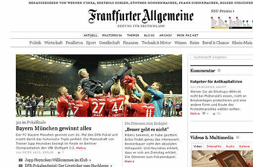 Das schreiben die Websiten der deutschen Zeitungen und Magazine zum DFB-Pokalfinale und dem Triple des FC Bayern München.