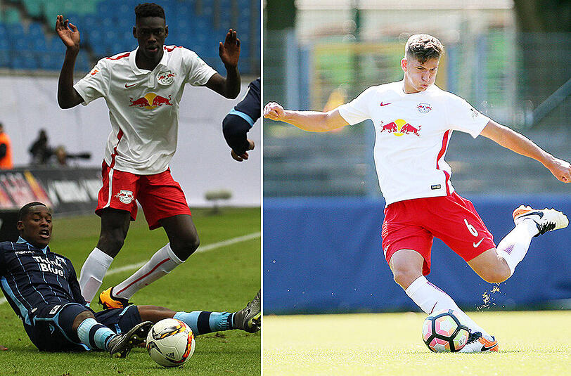Idrissa Touré (links) feierte in der vergangenen Zweitliga-Saison im Spiel gegen den TSV 1860 sein Profi-Debüt, Vitaly Janelt (rechts) kam 2014 vom Hamburger SV, erhielt bei RB Leipzig erst im Sommer einen Profi-Vertrag.