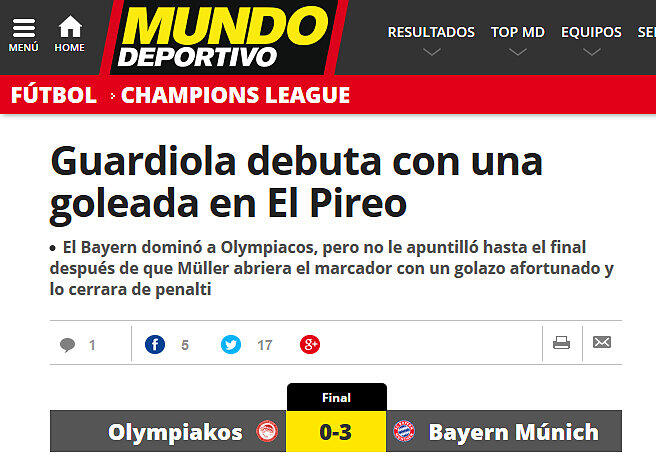 "Guardiola-Debüt mit einem Sieg in Piräus" mundodeportivo.com (Spanien)