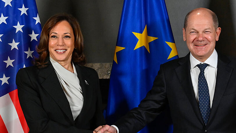 US-Vizepräsidentin Kamala Harris und Bundeskanzler Olaf Scholz in München. US-Vizepräsidentin Kamala Harris und Bundeskanzler Olaf Scholz in München.