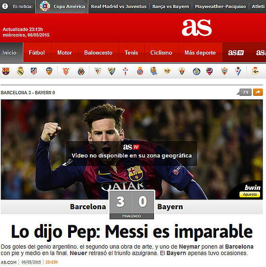 Die spanische AS: "Wie es Pep gesagt hat:  "Messi nicht zu stoppen"