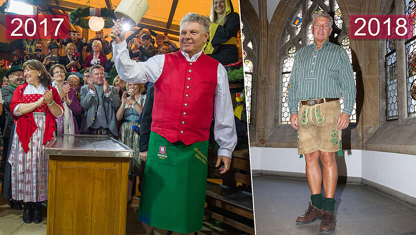 Beim Wiesn-Anstich 2017 saß die Weste noch eng, 2018 ist Dieter Reiter 12 Kilo leichter. Beim Wiesn-Anstich 2017 saß die Weste noch eng, 2018 ist Dieter Reiter 12 Kilo leichter.