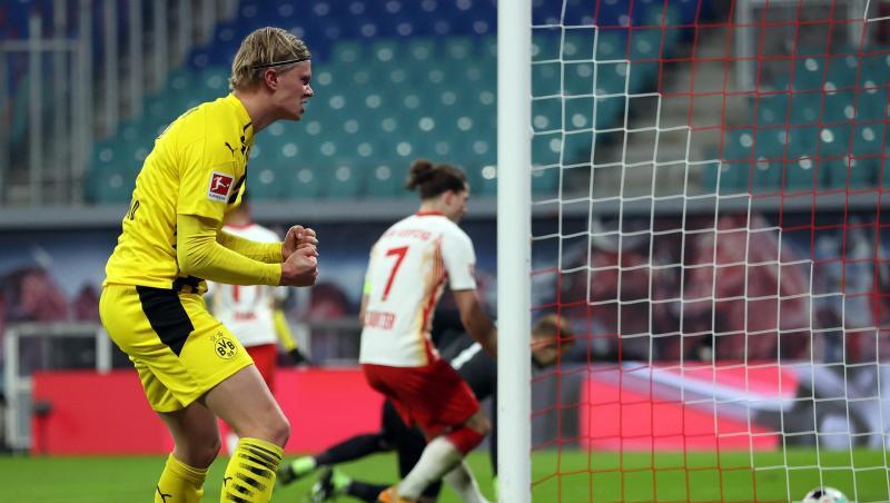 Dortmunds Doppel-Torschütze Erling Haaland jubelt über seinen Treffer zum 2:0 in Leipzig.